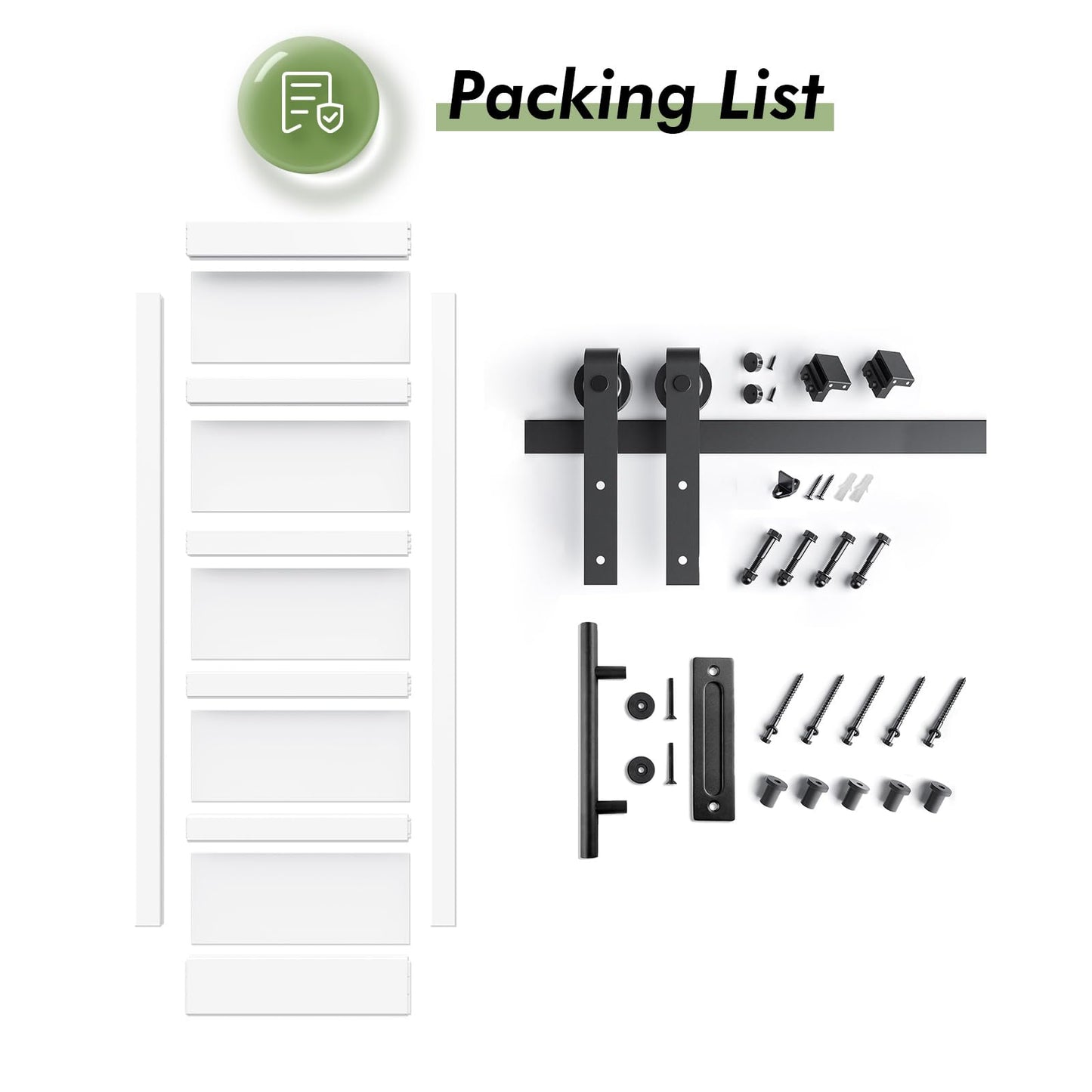 Fredbeck 40x84 inch White Barn Door with 7FT Sliding Door Hardware Kit Included & Handle,MDF,Solid PVC Surface,DIY Assembly,5-Panel