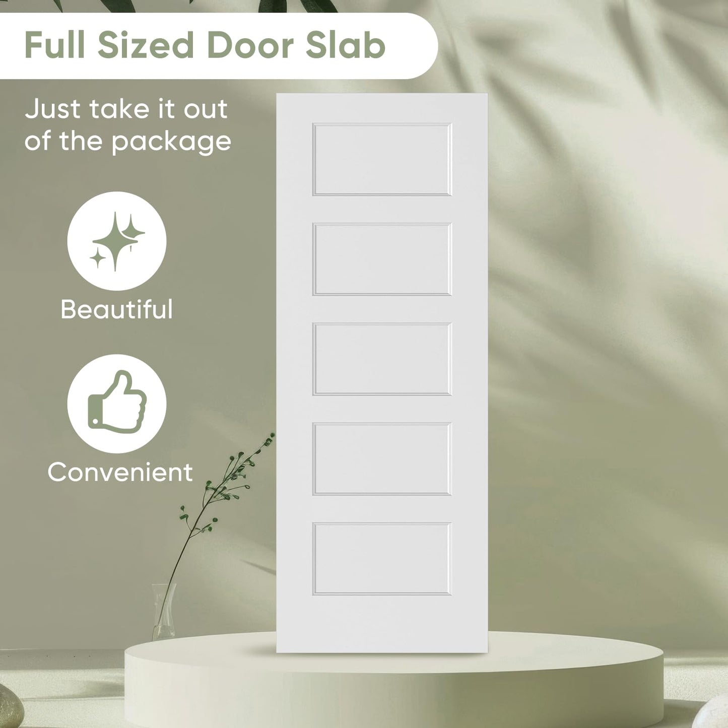 BARNSMITH 30x80 in 5-Panel White Primed Molded Door Slab, Shaker Style Paintable Hollow Core Interior Door Panel, for Swing, Pocket, Sliding Door, Durable and Lightweight, No Assembly Required