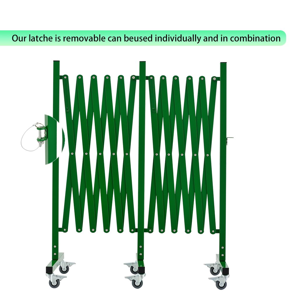 GYMTIME Industrial Expandable Metal Barricade, 16 Feet, Green, Folding Security Gate Safety Barrier with Casters, Flexible Mobile Barrier Gate, Adjustable Traffic Fence
