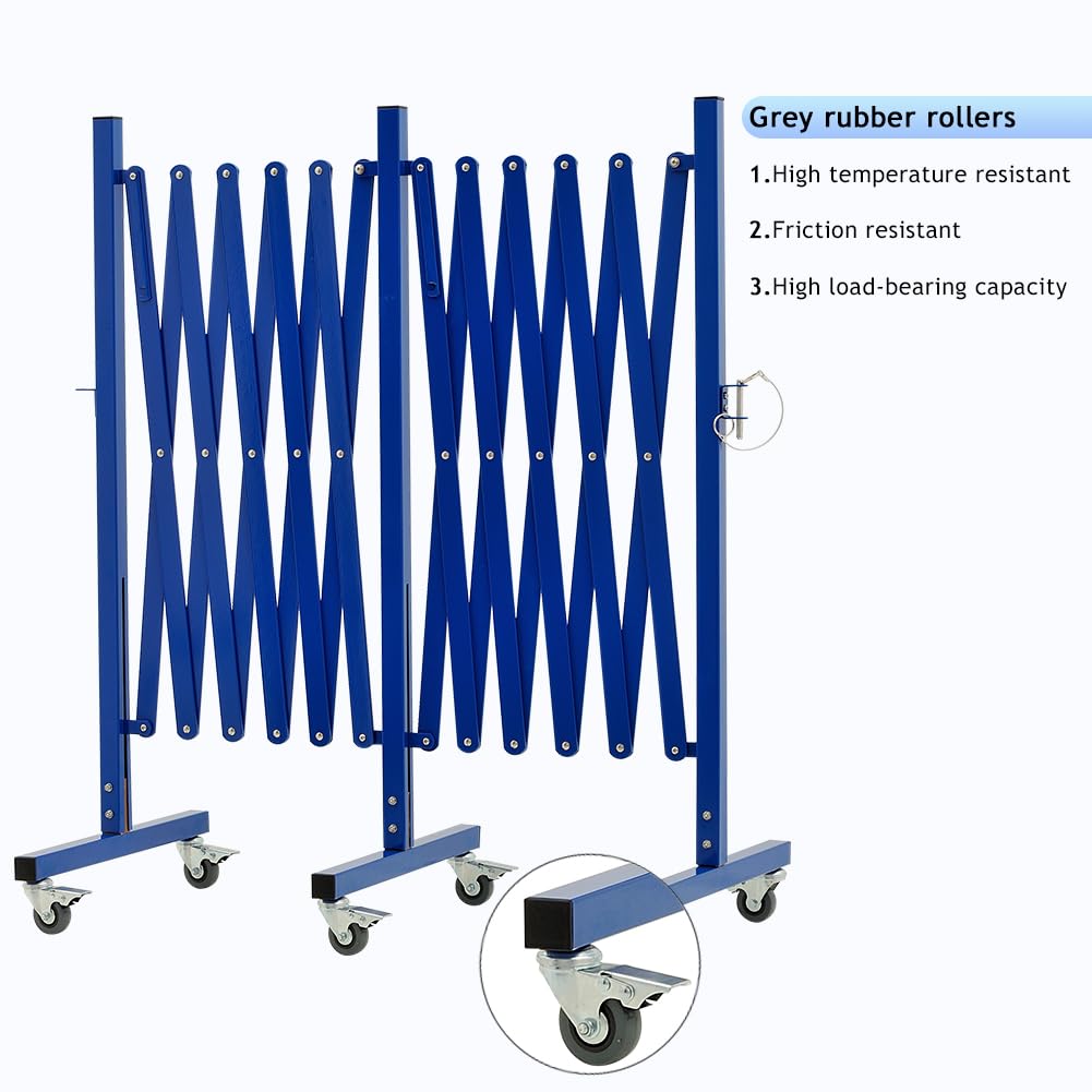 GYMTIME Industrial Expandable Metal Barricade, 16 FT, Blue, Folding Security Gate Safety Barrier with Casters, Flexible Mobile Barrier Gate, Adjustable Traffic Fence