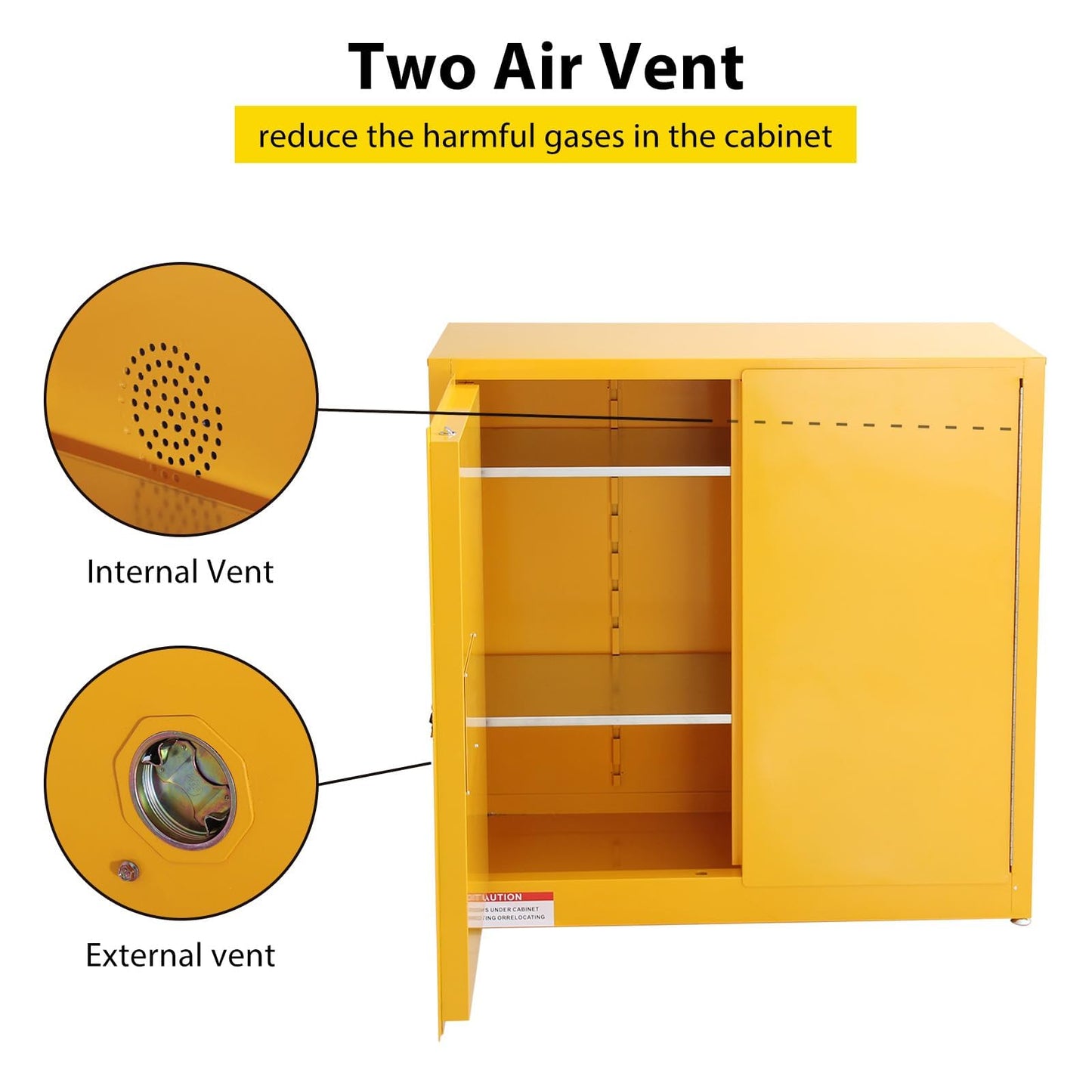 SierraSquad 30 Gal Flammable Safety Cabinet, 43" x 18" x 44" Galvanized Steel Flammable Liquid Storage Cabinet with 2 Adjustable Shelves 2 Manual Doors for Industrial Use, Yellow