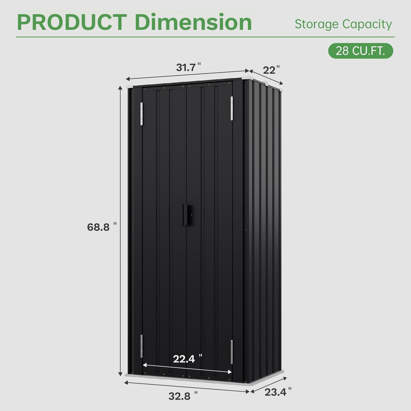 Devoko 28 Cuft Lockable Metal Storage Shed, Vertical Indoor Outdoor Tool Cabinet with 3 Adjustable Shelves for Patio Garden Backyard, Black