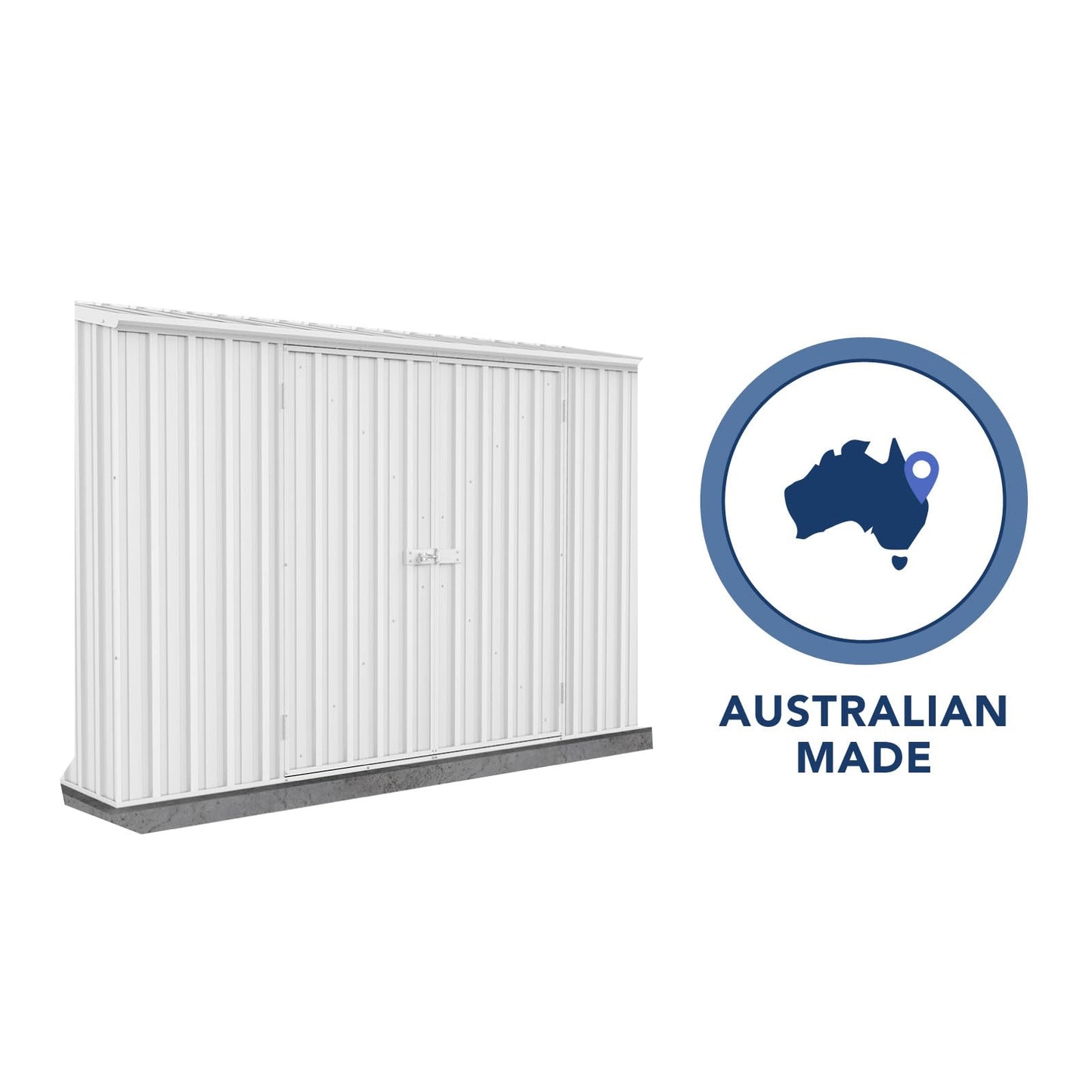 ABSCO Space Saver Metal Garden Shed 10 Ft. x 2.5 Ft .Galvanized Steel and Aluminum Small-Sized DIY Tool, Outdoor Equipment, and Bikes Storage Building in Surfmist