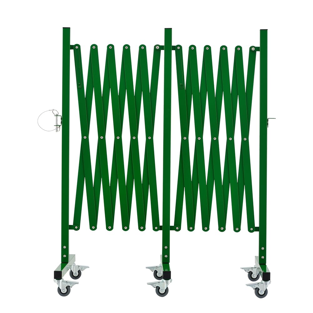 GYMTIME Industrial Expandable Metal Barricade, 16 Feet, Green, Folding Security Gate Safety Barrier with Casters, Flexible Mobile Barrier Gate, Adjustable Traffic Fence