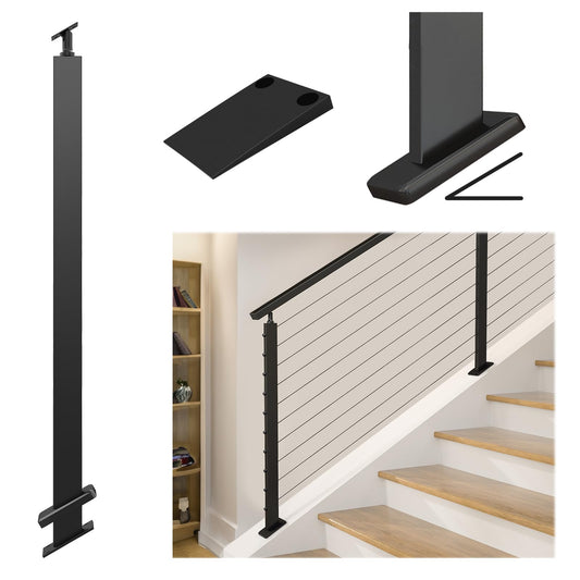Muzata Black Slope Cable Railing Post 36 Inch for 25-40 Degrees Slope 36"x1"x2" T304 Stainless Steel Cable Railing System Kit Indoor Outdoor with User Guide and 5 Degree Spacer PR11 BA4S