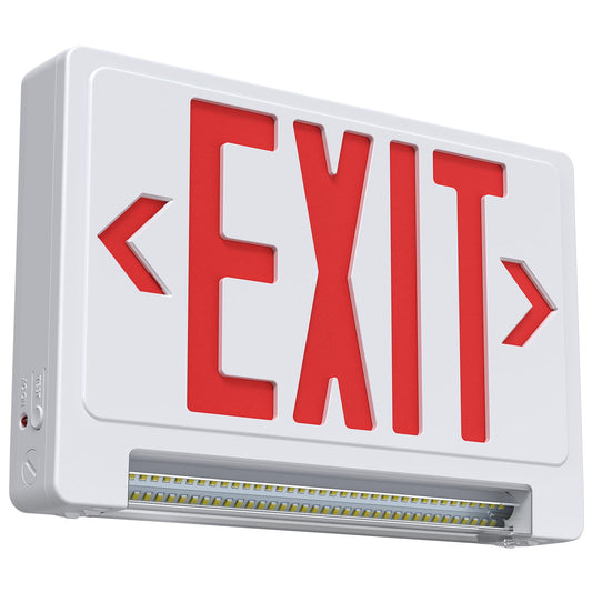 SASELUX Exit Sign with Adjustable LED Pipe,Exit Signs with Emergency Lights Bar Combo, Compact Hardwired Exit Sign with Battery Backup,Red Led Emergency Exit Light for Business ,120V/277VAC,UL Listed,Top/Side/Wall Mount (1 Pack)