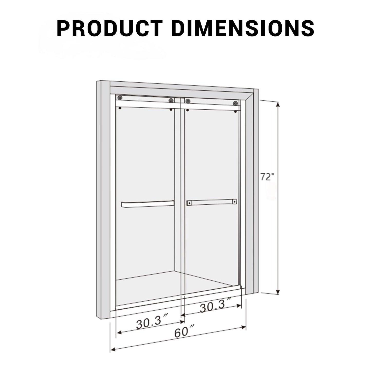 MilleLoom Shower Door, Semi-Frameless Sliding Shower Door with Explosion-Proof Film Clear Tempered Glass, Double Sliding Shower Door with Stainless Steel Handle & Water Seal Strips, 60" x76"