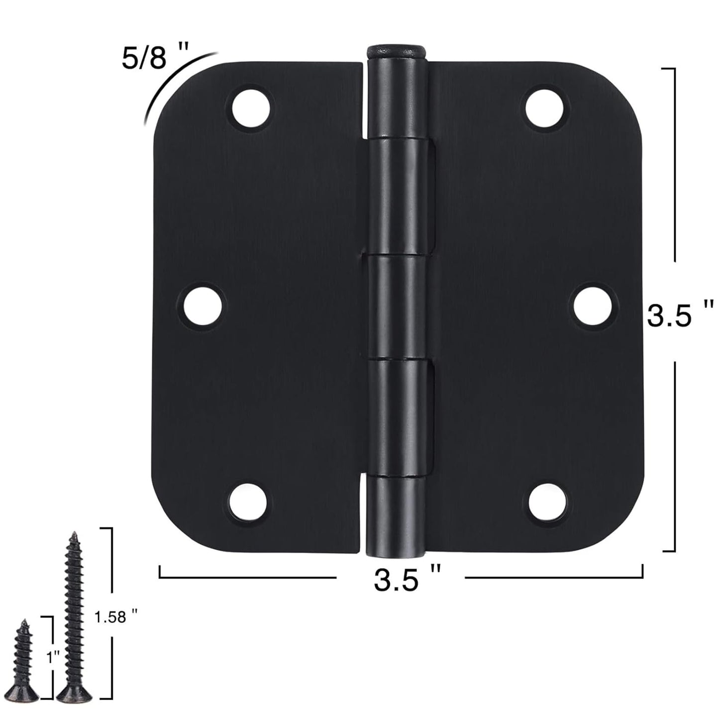 30 Pack Rounded Matte Black Door Hinges 3.5 Inch 5/8" Radius Interior 3 1/2 Inch Flat Iron Bifold Standard Hinge No Squeak Bedroom Indoor for Closet Doors 3 ½" Heavy Duty Hardware Doorway Study Room