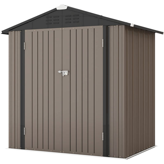 Patiowell 6x4 FT Outdoor Storage Shed, Garden Tool Storage Shed with Sloping Roof and Double Lockable Door, Outdoor Shed for Garden Backyard Patio Lawn, Brown