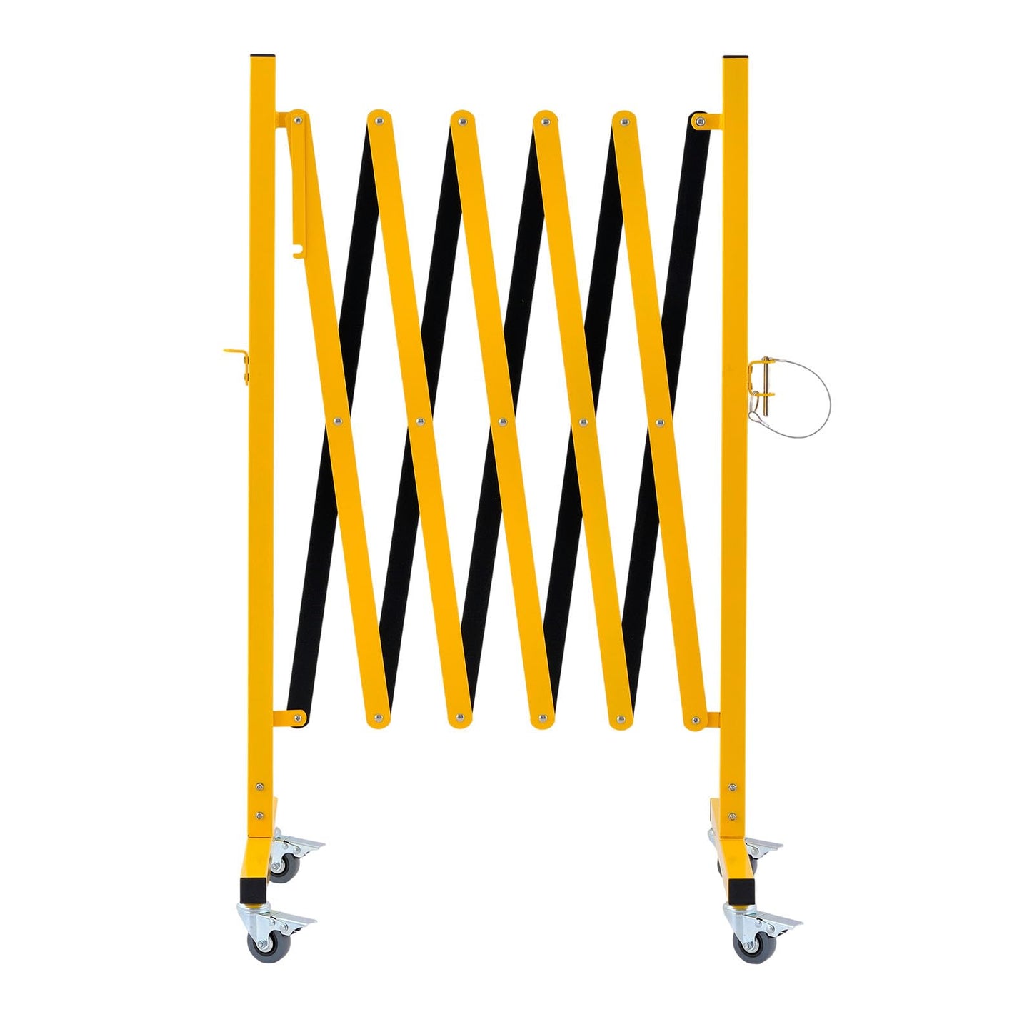 GYMTIME Easily Assembled Expandable Metal Barricade, 8 Feet, Portable Safety Barrier with Casters, Flexible Fence Mobile Barrier Gate, Adjustable Traffic Fence