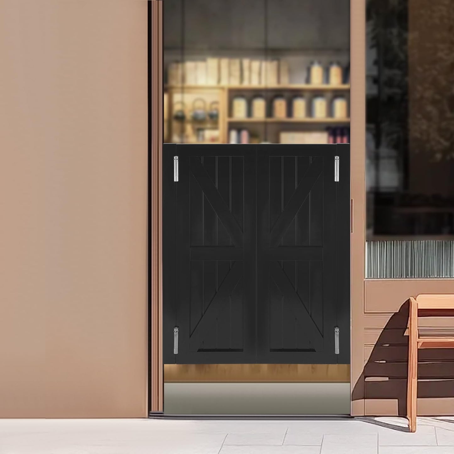 Solid Wood Swinging Saloon Cafe Doors, 180°Auto Close Partition Doors, Interior Double Panel Pine Wood Swing Door with Hinges for Kitchen Bar Pub Entrance Hallway Restaurant (Black, 27.55 * 35.43in)