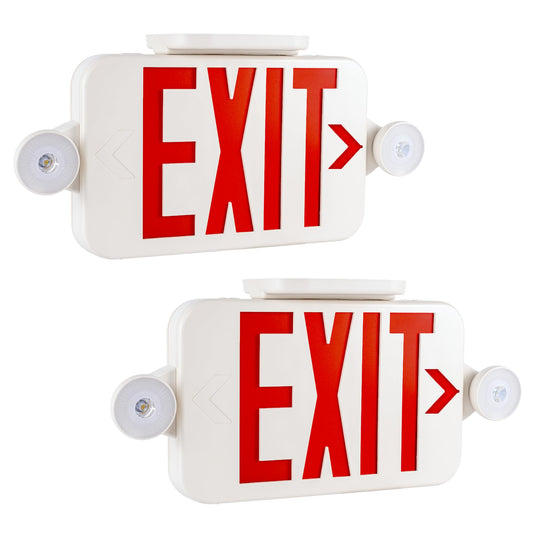 Gruenlich LED Exit Sign Combo with Emergency Lights, Adjustable Heads and Double Sided, Battery Backup, UL 924 Qualified, AC 120-277V, Commercial Emergency Exit Light for Business- 2 Pack