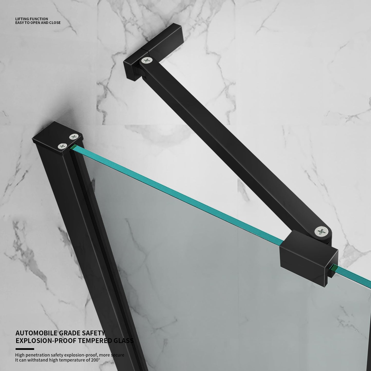 Bathroom Shower Glass Door, Tub Shower Glass Door 43”*58” Screen Panel Tempered Glass, Frameless Pivot Shower Door Matte Black with Handle