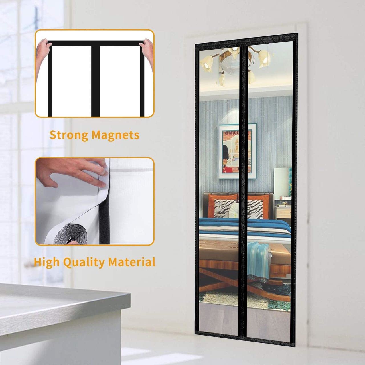 Transparent Insulated Door Curtain, Magnetic Thermal Door Cover Screen Door Self-Closing Privacy Door Screen Hands Free for Patio, Kitchen, Bedroom, Air Conditioner Room, Fits Doors up to 34" x 80"