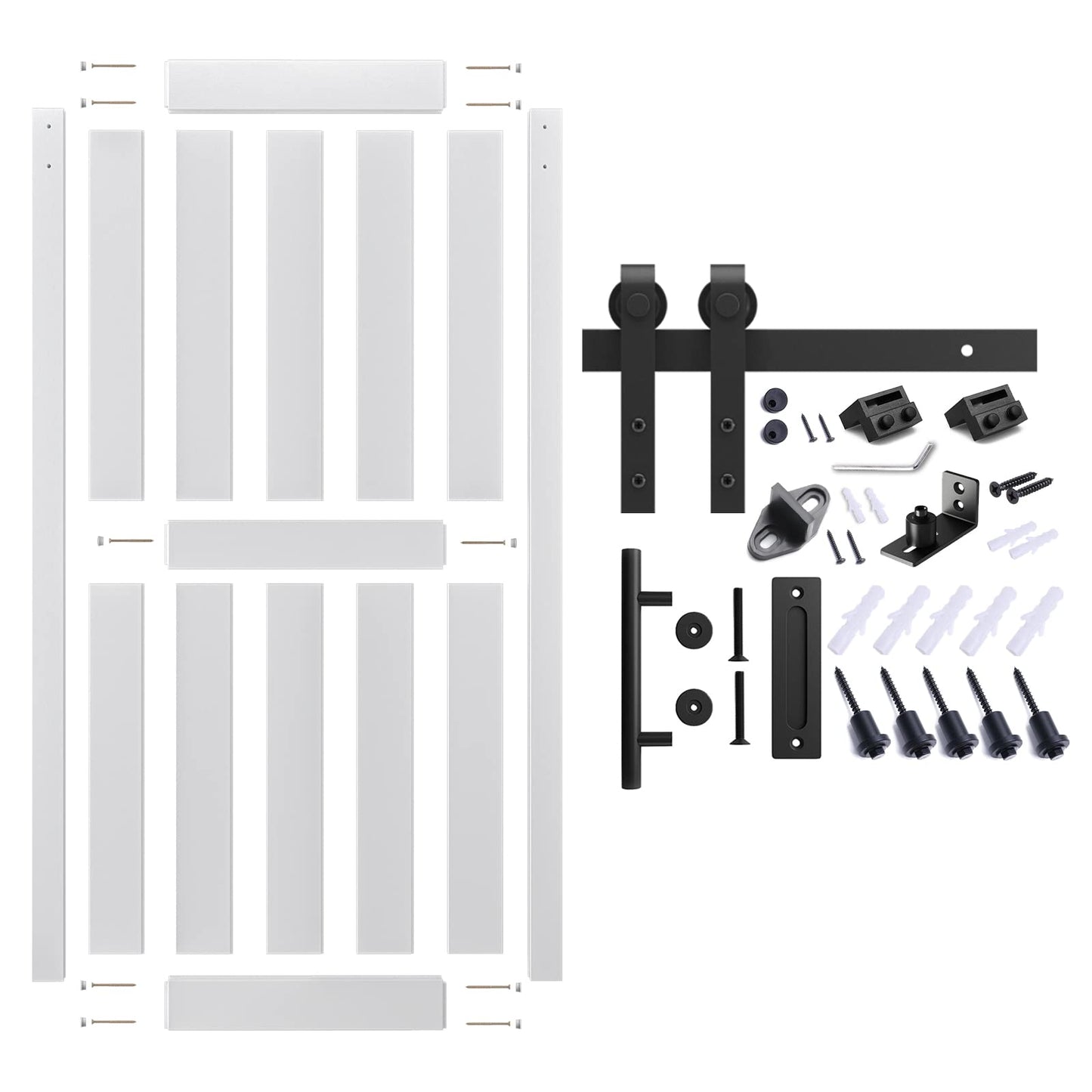 ALAMEDADT 36''x84'' Sliding Barn Door with 6.6 Ft Barn Door Hardware Kit, Fits 32-34''W Openings, Pre-Drilled Holes Easy Assembly-Waterproof PVC Surface, H-Frame, White