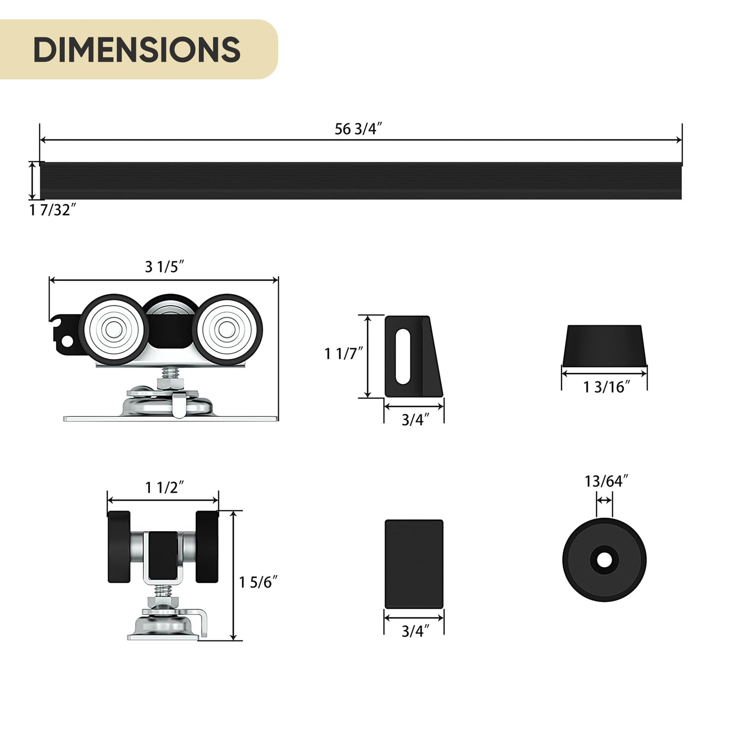 JUBEST 5FT Pocket Door Kit, Commercial Grade Sliding Pocket Door Hardware Kit, Aluminum Box Pocket Door Track 56.75", Sliding Door Kit for 24"~30" Wide Door, Black Pocket Door Hardware,Easy to Install