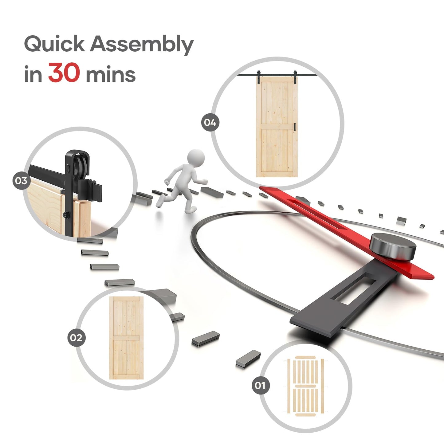ROYMELO 36x84 inch Sliding Barn Wood Door Slab with 6.6ft Hardware Kit, Requires Simple DIY Assembly