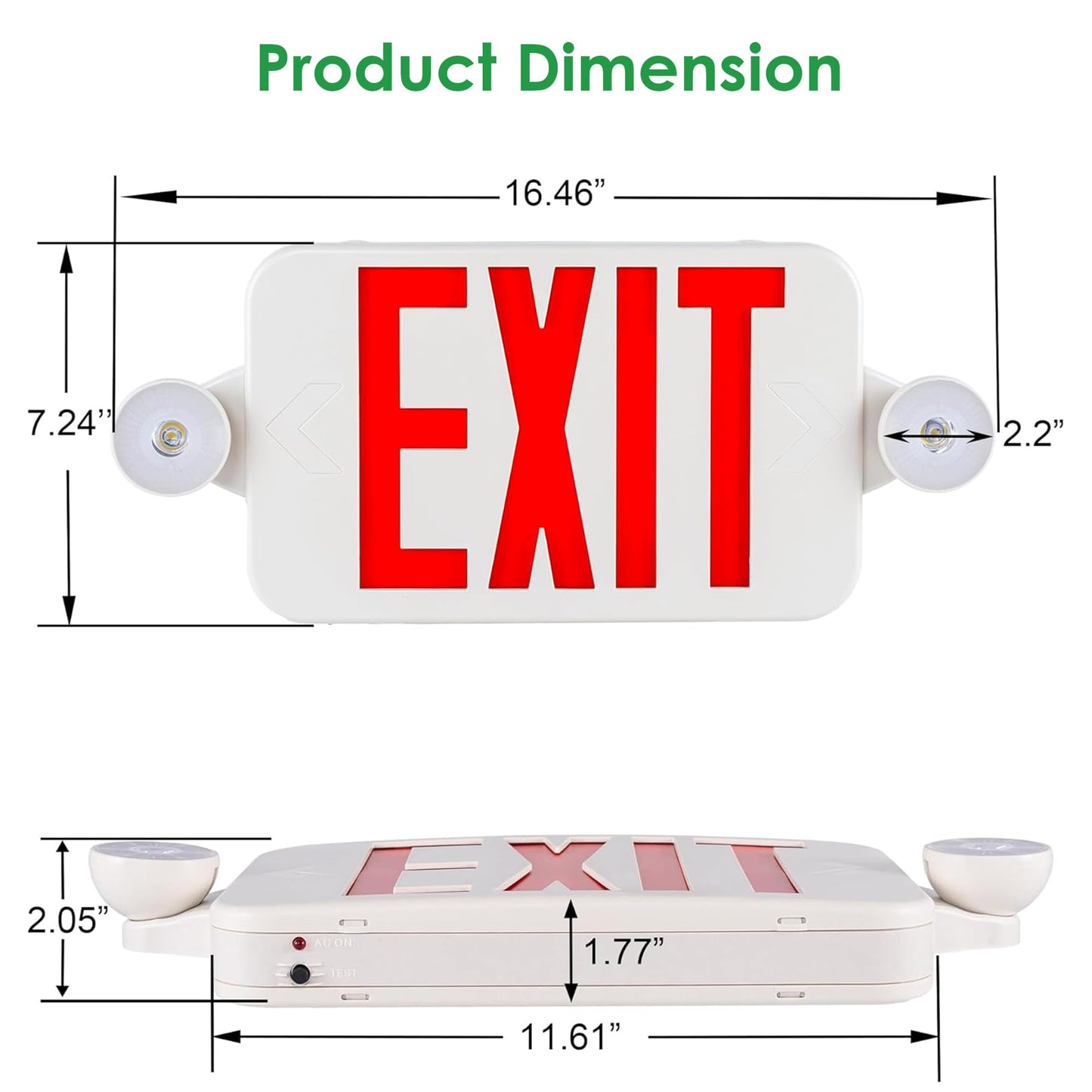Gruenlich LED Exit Sign Combo with Emergency Lights, Adjustable Heads and Double Sided, Battery Backup, UL 924 Qualified, AC 120-277V, Commercial Emergency Exit Light for Business- 2 Pack