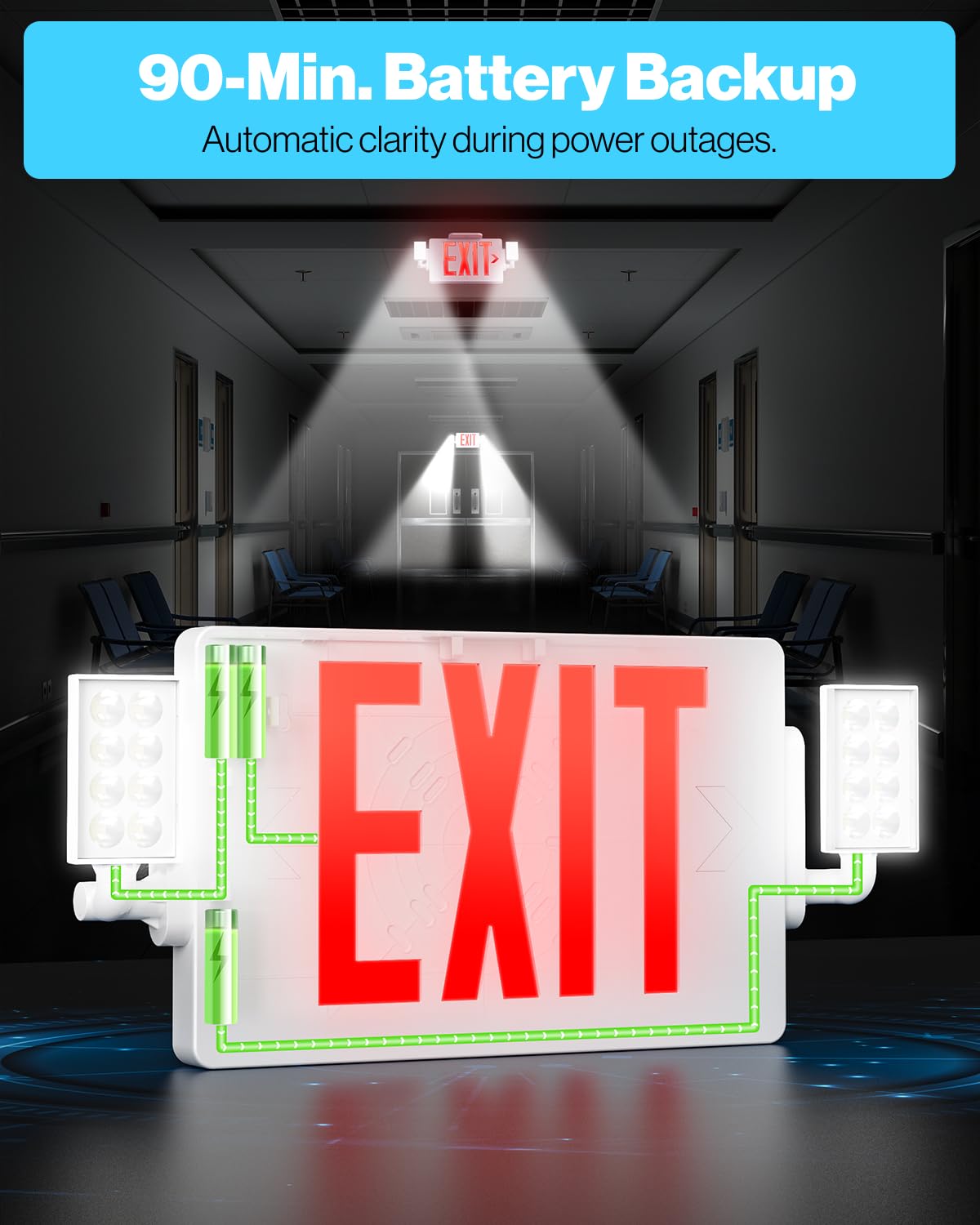 Sunco 6 Pack Emergency Exit Signs With Lights With Backup Battery, Red, 94V-0 Fire Resistant, 120-277V, Wall Or Ceiling Mount, Commercial Grade UL