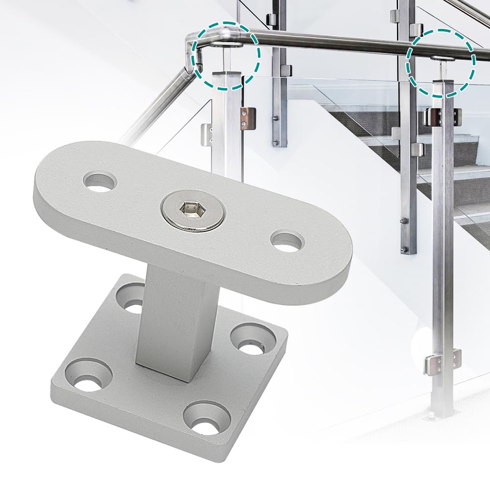 AUTOVIC Modern Straight Handrail Bracket Kit Aluminum 1.7" Height 1.5" Square Base Banister Brackets for Top of Wood Newel Post