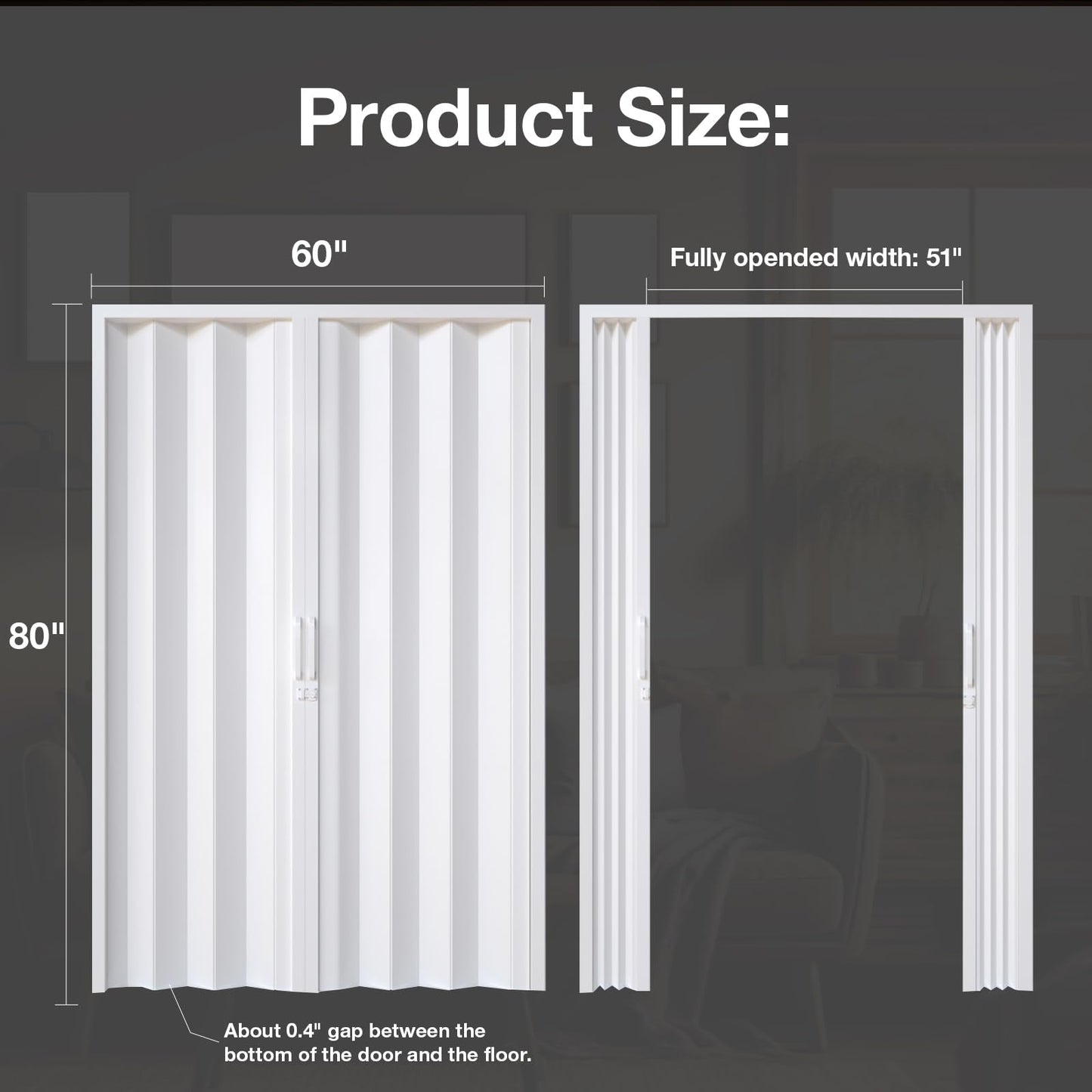NeatiEase Accordion Door 60x80, Portable Interior PVC Folding Door, Bifold Closet Doors with Latch, Handle, Mounting Hardware