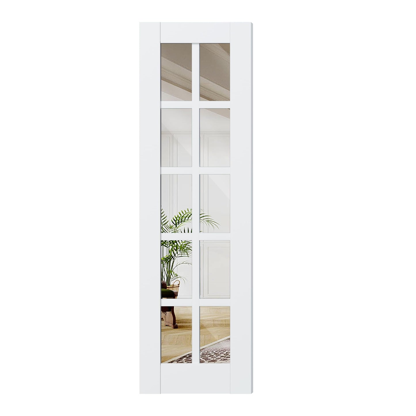 SOLRIG 24" x 80" French Interior Doors, 10 Lite Mirror Glass Laundry & Bedroom Door, Single Pre-Finished Slab Door, Solid MDF Core Wood, White Primed (Hinges Not Included)