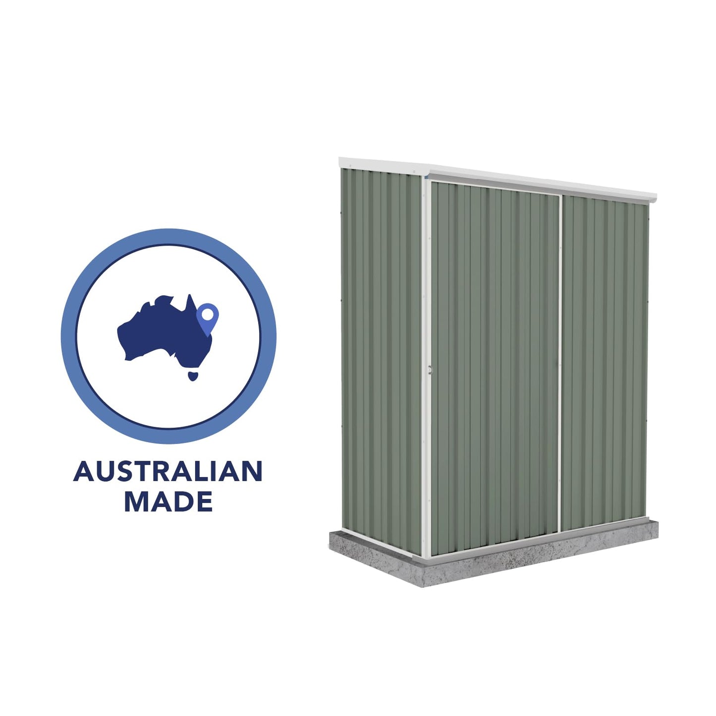 Absco EZI Slider 5 Ft. x 3 Ft. DIY Galvanized Steel Outdoor Skillion Roof Storage Shed with Single Sliding Door, Ideal for General Lawn Garden Tools, Surfmist