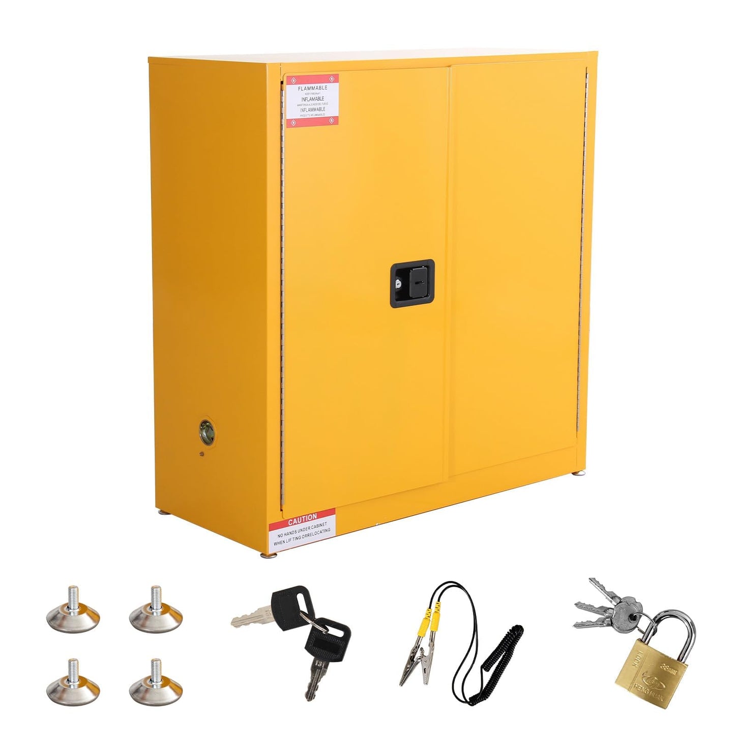 SierraSquad 30 Gal Flammable Safety Cabinet, 43" x 18" x 44" Galvanized Steel Flammable Liquid Storage Cabinet with 2 Adjustable Shelves 2 Manual Doors for Industrial Use, Yellow