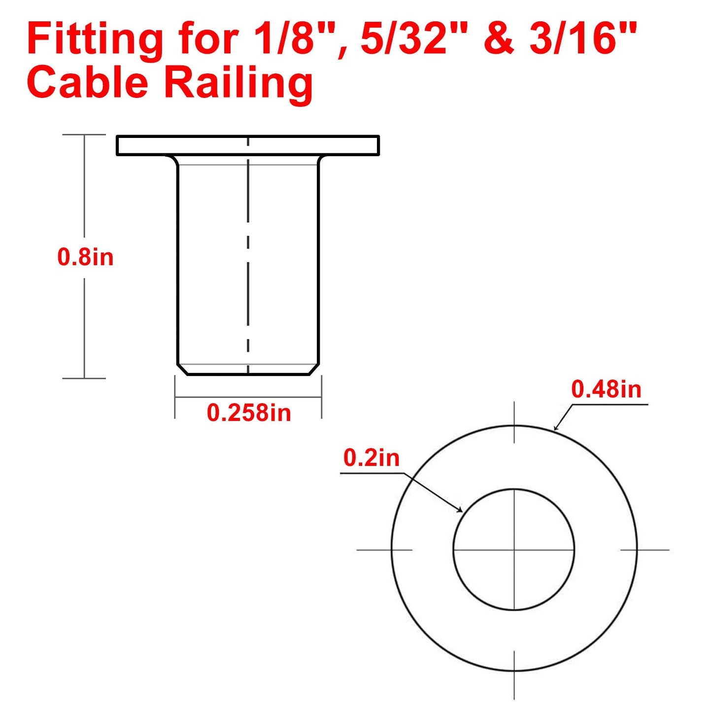BLIKA 80 Pack Black Stainless Steel Protector Sleeves for 1/8" 5/32" or 3/16" Deck Cable Railing, for Wood/Composite Posts, T316 Marine Grade, Black Cable Railing Protector Sleeves