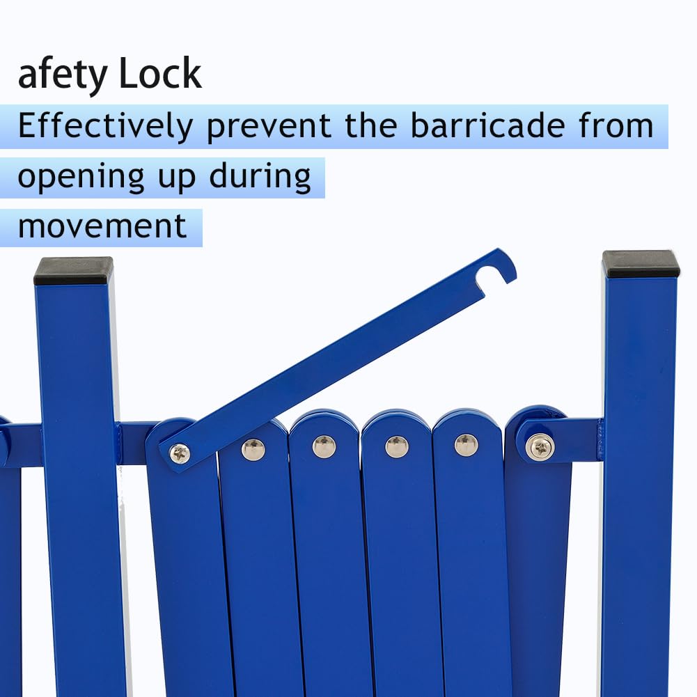 GYMTIME Industrial Expandable Metal Barricade, 16 FT, Blue, Folding Security Gate Safety Barrier with Casters, Flexible Mobile Barrier Gate, Adjustable Traffic Fence