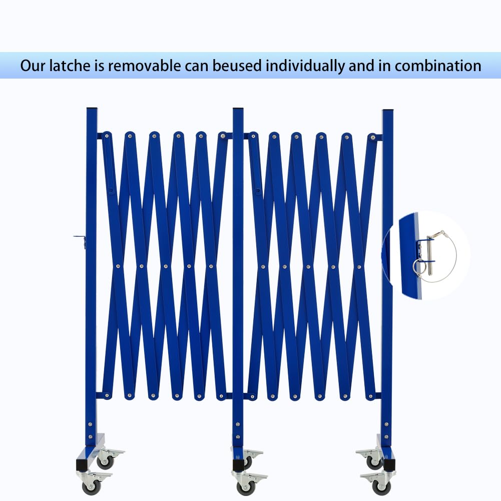 GYMTIME Industrial Expandable Metal Barricade, 16 FT, Blue, Folding Security Gate Safety Barrier with Casters, Flexible Mobile Barrier Gate, Adjustable Traffic Fence