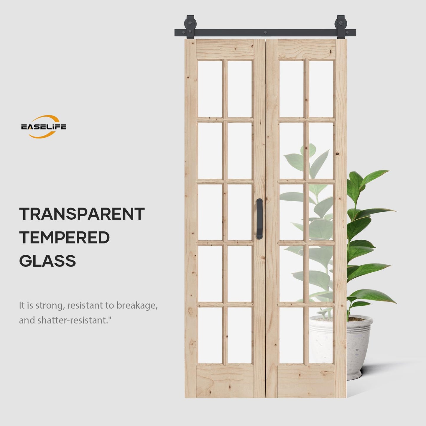 Easelife 36 x 84 in (Double 18x84 inch) Bifold French Glass Door,Sliding Folding Barn Doors with 3.3FT Hardware Track kit Included,Preassembled,Easy Install