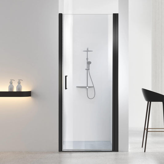 Bathroom Shower Door, Frameless Tempered Glass Shower Door, 36”W x 72”H Shower Panel, H-Type Single Shower Swing Door, Matte Black Finish with Handle