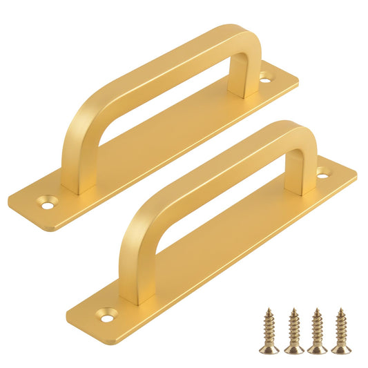 funifiti 5-Pack Golden Barn Door Handle Pull 6-Inch Cabinet Drawer Pulls Screen Door Handle Replacement Outdoor Gate Handle Self-Drilling with Backplate Aluminum