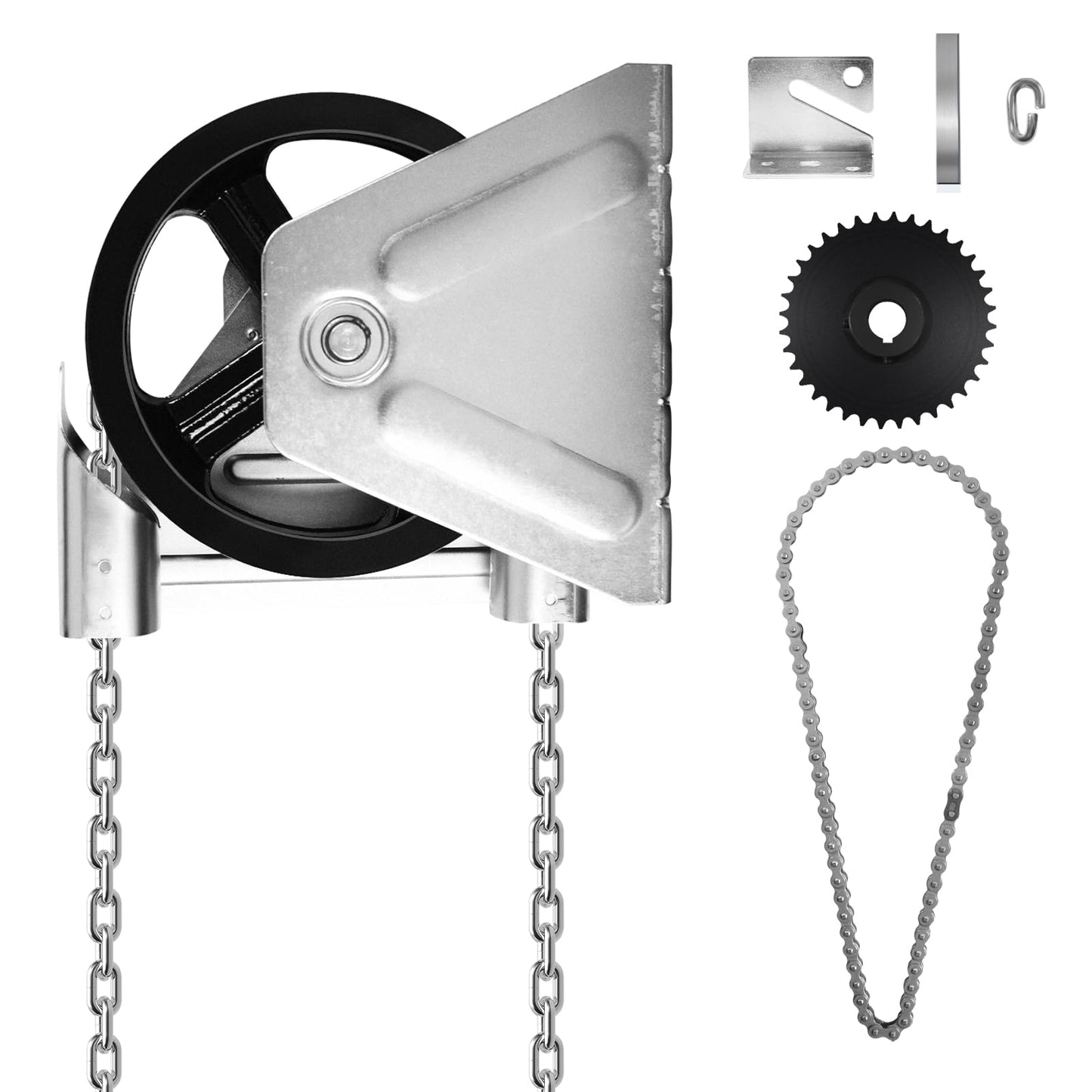 ZUIWAN 4:1 Reduced Drive Heavy Duty Garage Door Jackshaft Chain Hoist Opener - Wall Mount Chain Hoist for Roll Up Doors
