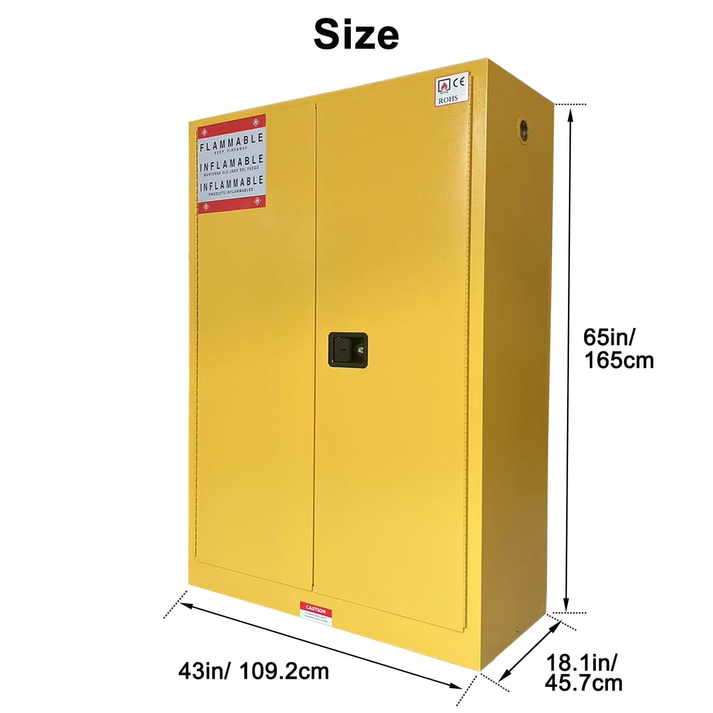 koxuyim Industry Safety Fireproof Cabinet 65.2" H Explosion Proof Double Wall Construction Cold-Rolled Steel 45 Gal Flammable Safety Cabinet for Industrial, 2 Adjustable Shelves (65.2H x 43W x 18D)