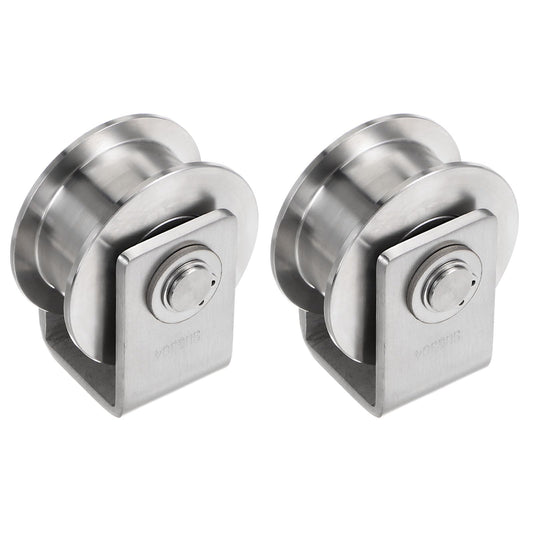 HARFINGTON 2pcs 2.7" H Groove Wheel Sliding Gate Caster, Rigid Caster Wheels with Bracket for Inverted 0.98" H-Track, 1102 lbs Capacity Per Wheel, for Garage Door, Lifting, Industrial Machine