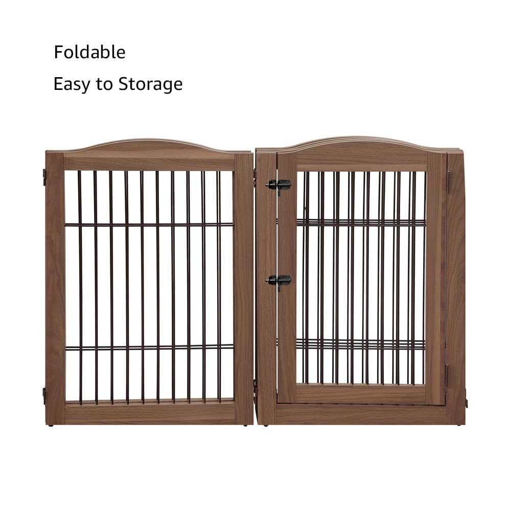 unipaws Pet Playpen with Wood and Wire, 6 Panels Extra Wide Freestanding Walk Through Dog Gate with 4 Support Feet, Foldable Stairs Barrier Pet Exercise Pen for Dogs Cats