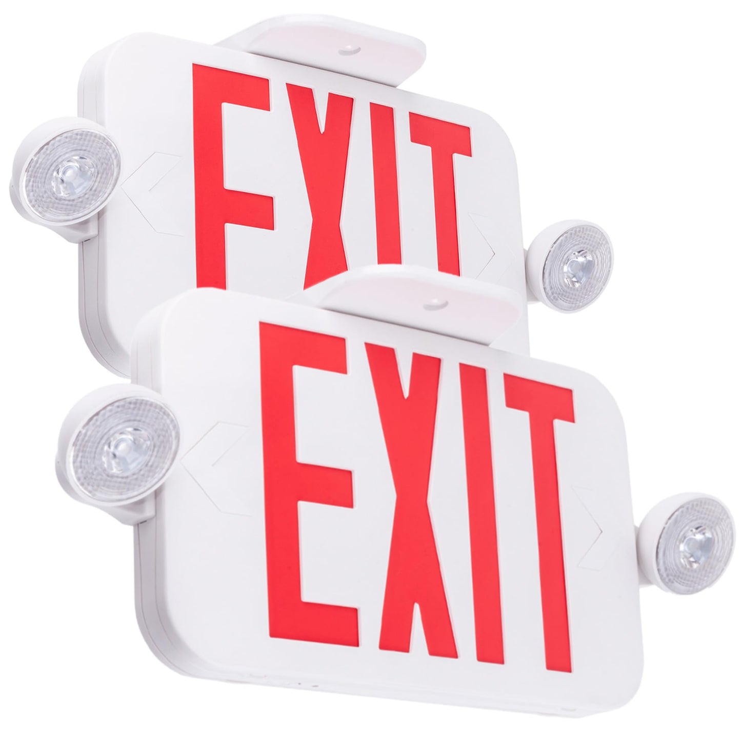LIT-PaTH LED Combo EXIT Sign with 2 Adjustable Head Lights and Double Face, Back Up Batteries- US Standard Red Letter Emergency Exit Lighting, UL 924 and CEC Qualified, 120-277 Voltage, 2-Pack