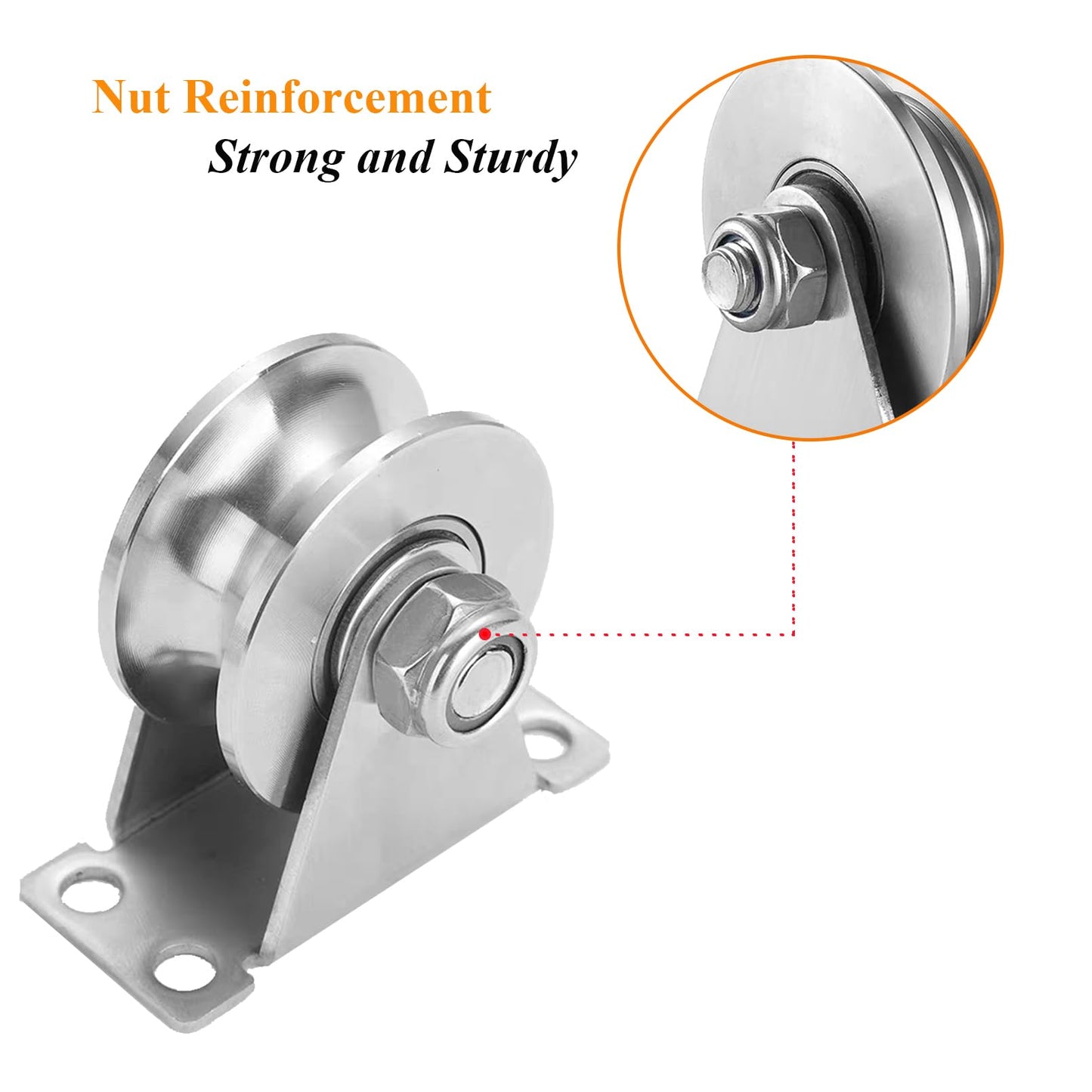 Stainless Steel U Groove Roller Gate Track Roller Heavy Duty Sliding Gate Wheels Double Bearing Garage Door Pulley Solid Bracket Plate Casters for Rolling Gate Industrial Machines