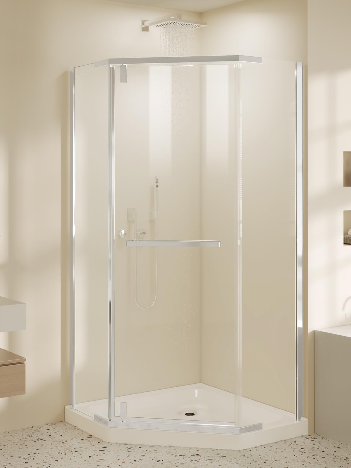 Neo-Angle Corner Shower Door 36" W x 72" H, Frameless Pivot Shower Door for Corner Shower Enclosure, 1/4" SGCC Clear Tempered Glass with Safety Film, Chrome, Base Not Included
