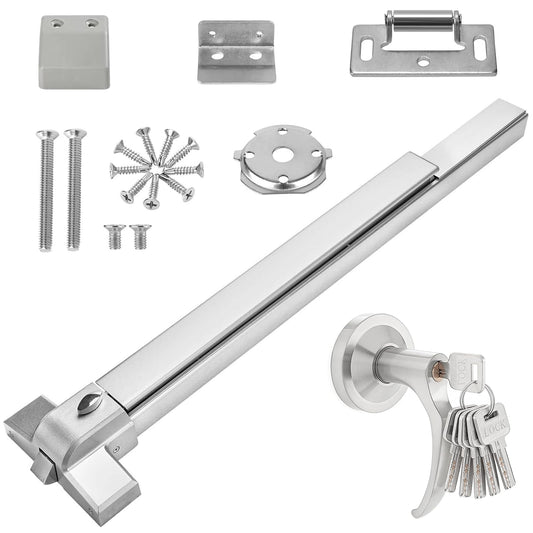 Push Bar Panic Exit Device with Handle, 31 Inch Aluminum Emergency Exit Door Hardware with 6 Keys, Commercial Emergency Door Lock Fits 31"-47" Wood & Metal Doors, Left/Right Compatible