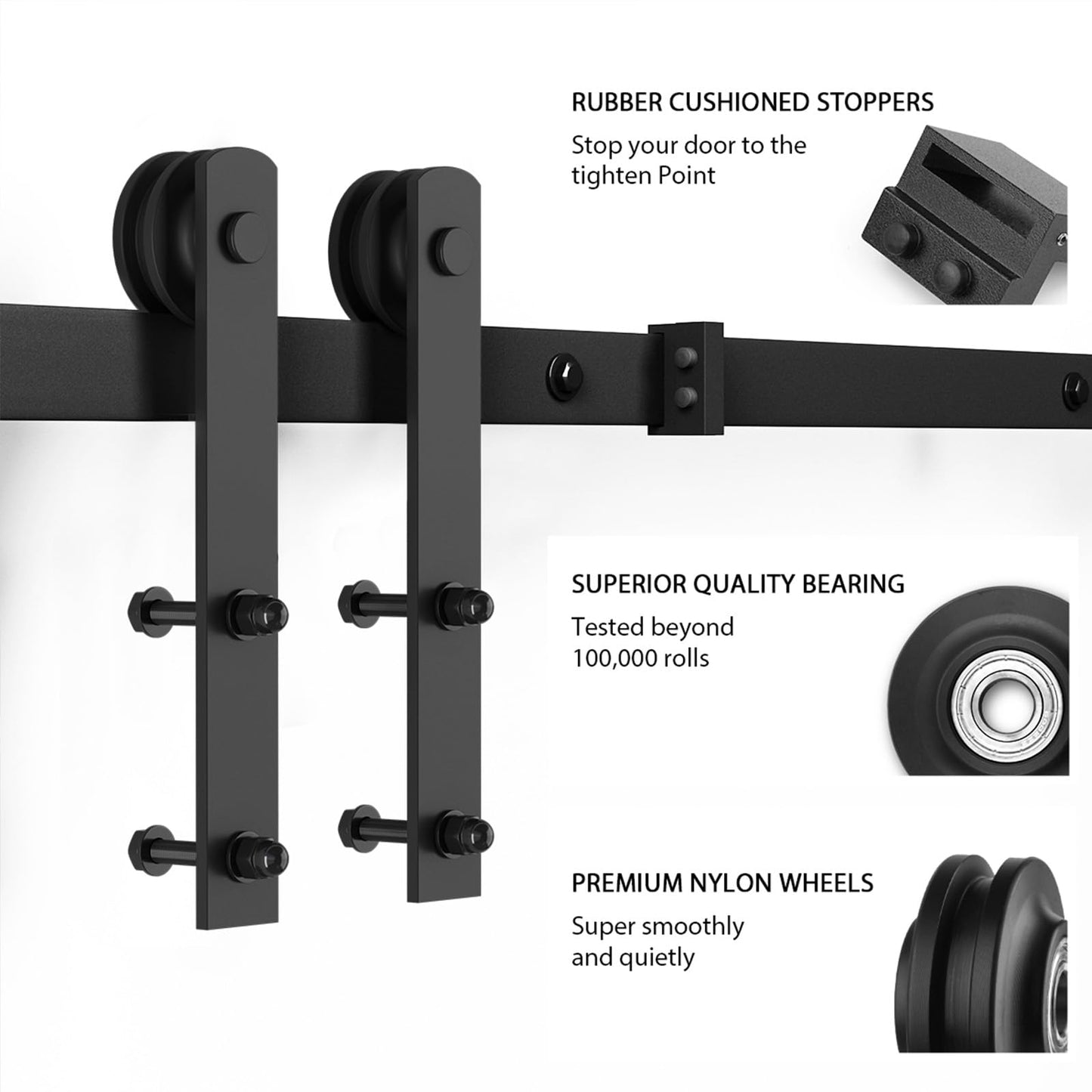 SMARTSTANDARD 6.8 FT Heavy Duty Sturdy Sliding Barn Door Hardware Kit, Black, (Whole Set Includes 1x Pull Handle Set & 1x Floor Guide) Fit 36"-40" Wide Door Panel (I Shape Hanger)
