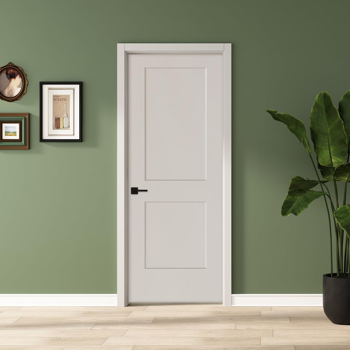 BARNSMITH 30x80 in 2-Panel White Primed Molded Door Slab, Shaker Style Paintable Hollow Core Interior Door Panel, for Swing, Pocket, Sliding Door, Durable and Lightweight, No Assembly Required