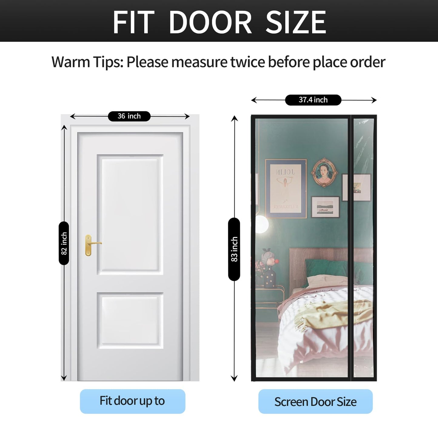 Transparent Reversible Left or Right Side Opening Insulated Door Curtain, Magnetic Thermal Door Cover Self-Closing Screen Door for Kitchen, Bedroom, Air Conditioner Room, Fits Doors up to 36" x 82"