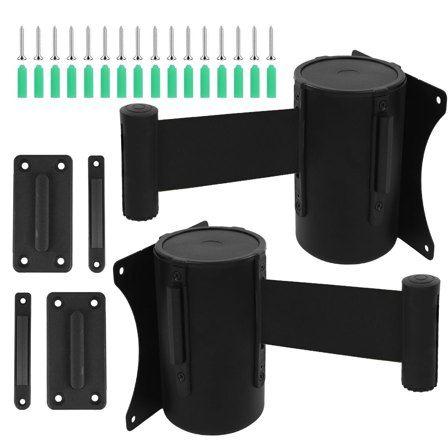 Wall Mount Retractable Belt Barrier 2 Pack, TrreZon Fixed Retractable Belt Barrier with Steel Case 16' Black Belt for Grocery, Restaurant, Retail Store, Office, Stadium, School
