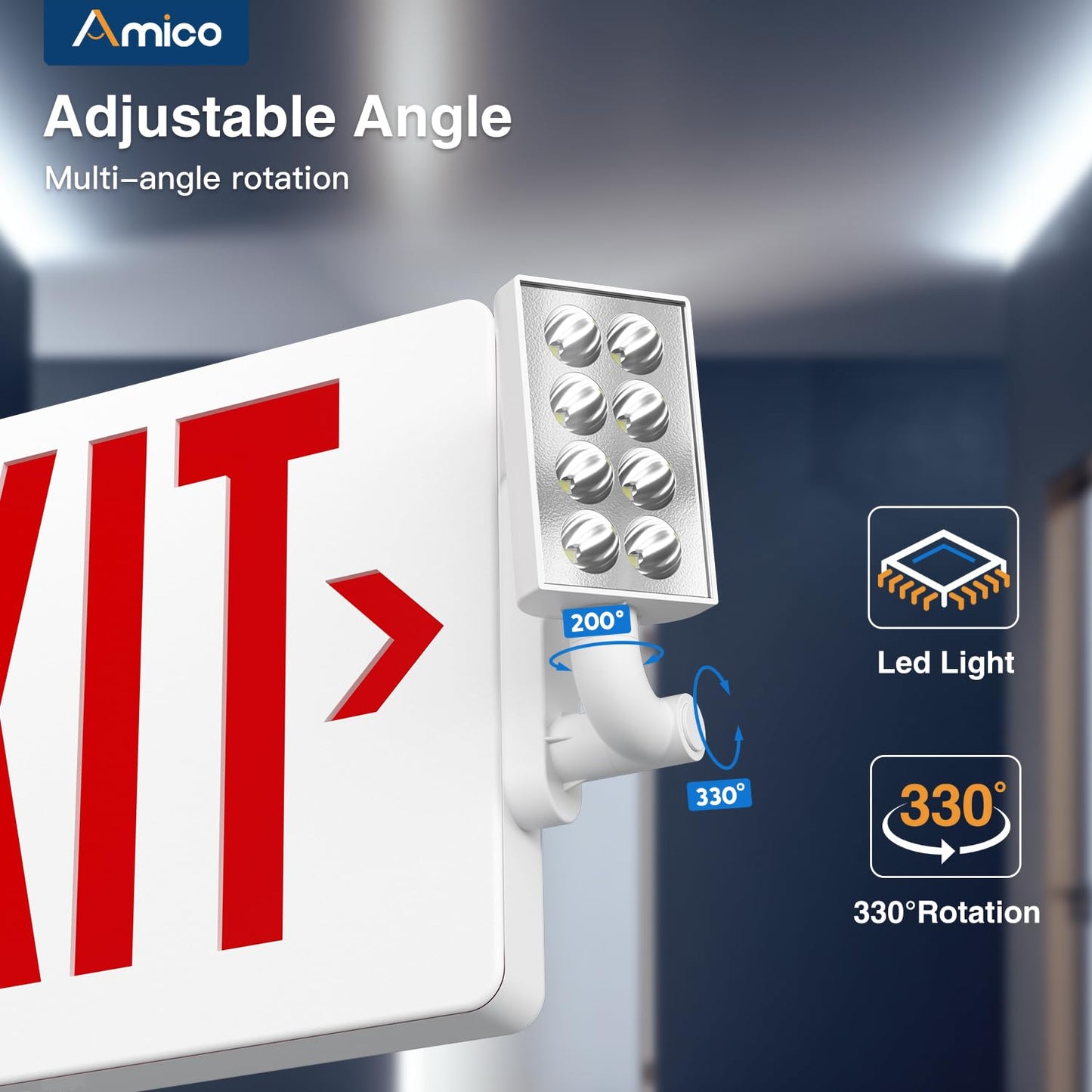 Amico 12 Pack Red Double-Sided Exit Sign with Emergency Lights, Adjustable LED Emergency Exit Lights with Battery Backup, Hard Wired,UL Certified, AC 120/277V