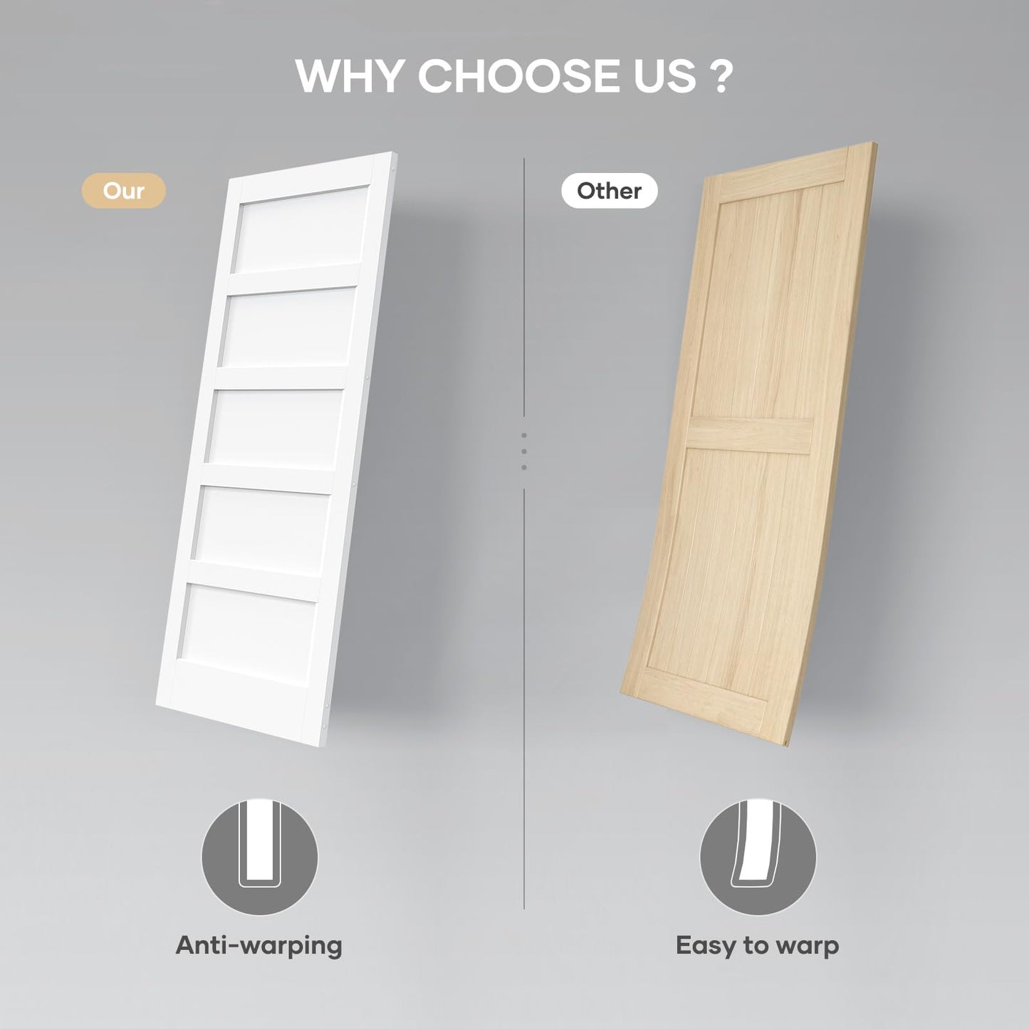 ROYMELO 32x96 Inch White Sliding Barn Door Slab with 5.5ft Hardware Kit Included, 5-Panel, MDF Wood Panel Covered with Water-Proof Scratch-Proof PVC Surface, Simple DIY Assembly