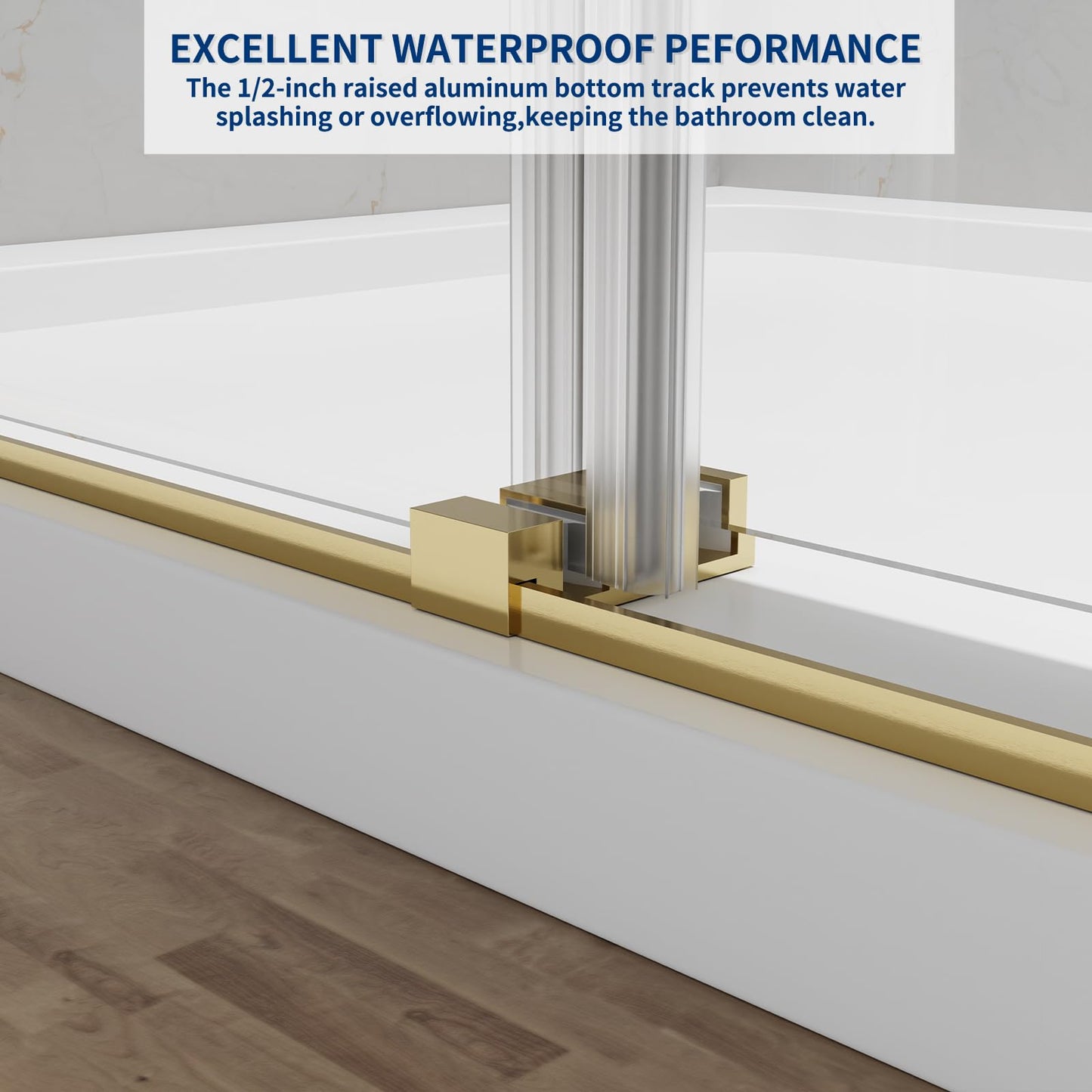JONIVRAT 56-60" W x 76" H Double Sliding Shower Door, 5/16" (8mm) Clear Tempered Glass, Nano Coated for Easy Cleaning, Pull Handles Towel Rack, Stainless Steel Hardware (Brushed Gold)