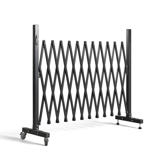 VINGLI 11.5ft Expandable Garden Fence with Casters, Aluminum Retractable Barricade Gate, Adjustable Safety Gate, Pet Barrier for Patio, Garage, Driveway, Crowd Control (Black)